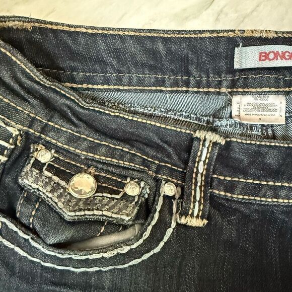 Bongo vintage Dark Wash Bootcut Jeans Contrast Stitching Back Flap Pockets Sz 9 - Picture 3 of 10